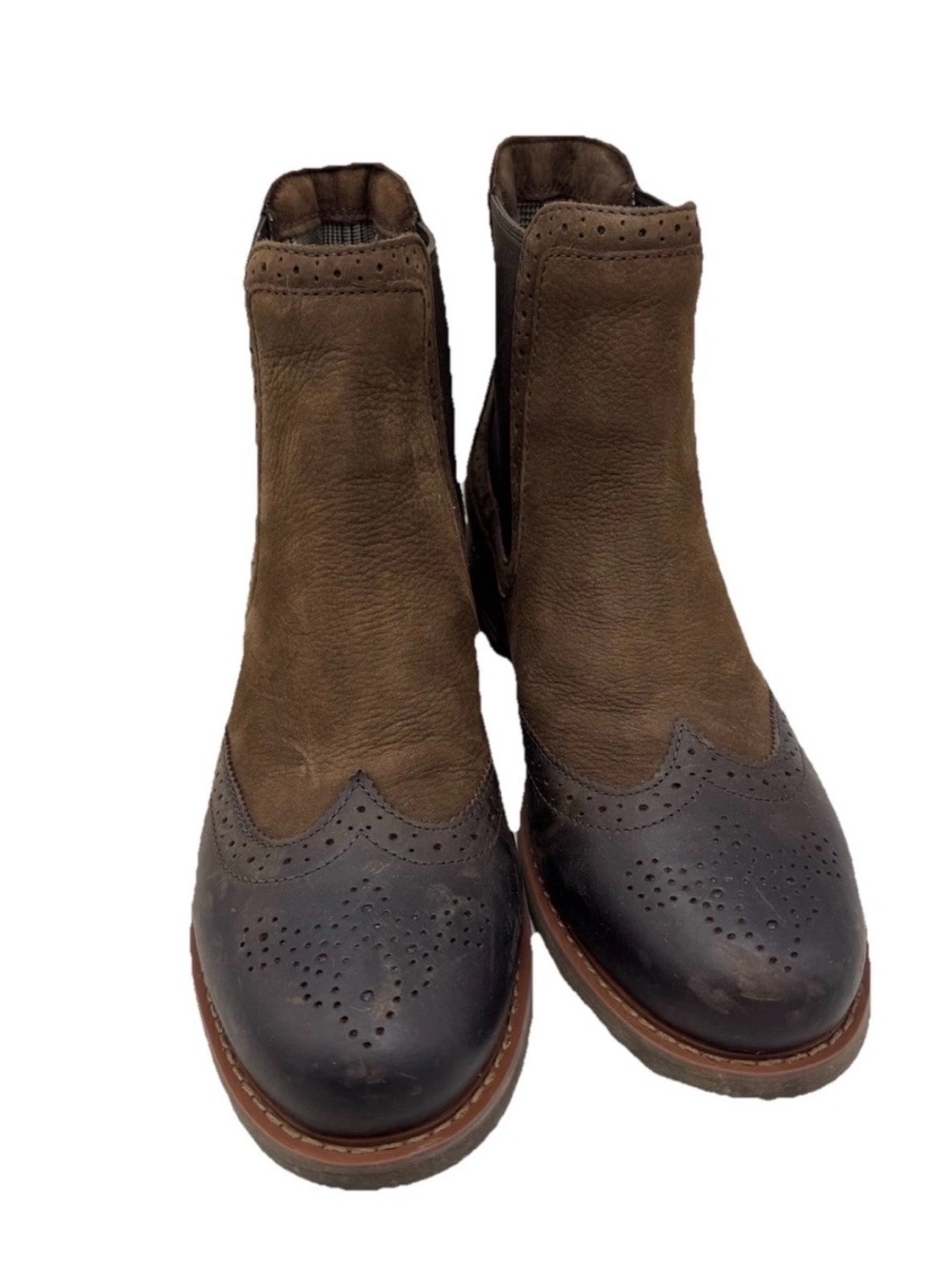 Women’s Two-Tone Brown Leather Chelsea Boots - Brogue Toe